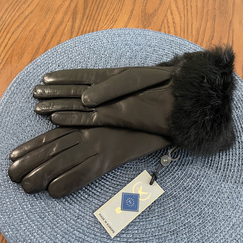 European Genuine Leather Gloves with Rabbit Fur
